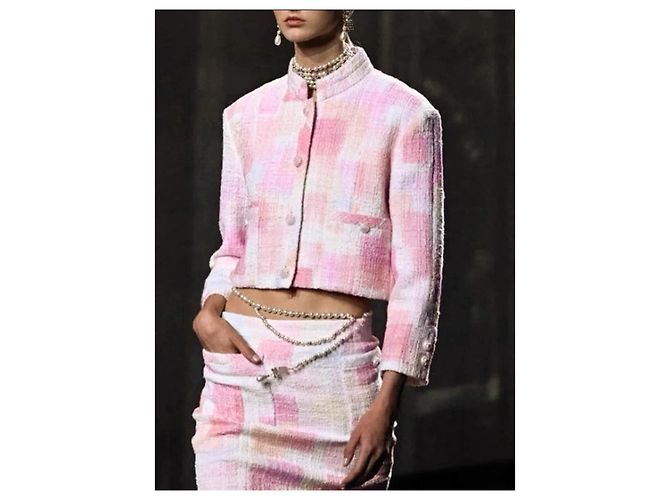 Giacca Chanel 23S in tweed rosa Multicolore - vista 4