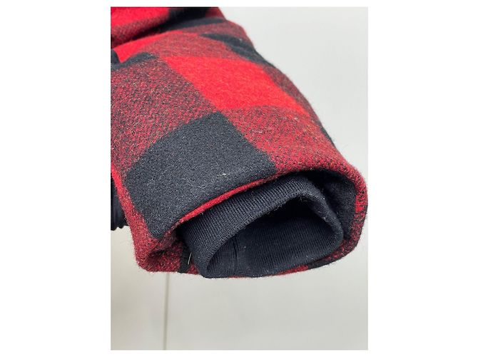 Moncler Red Plaid Wool Down Jacket with Fur Collar Multiple colors - view 5
