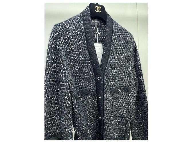 Chanel 23B Strickjacke Schwarz Wolle mit Pailletten Mehrfarben - Ansicht 3