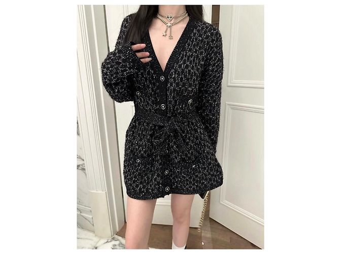 Chanel 23B Strickjacke Schwarz Wolle mit Pailletten Mehrfarben - Ansicht 6
