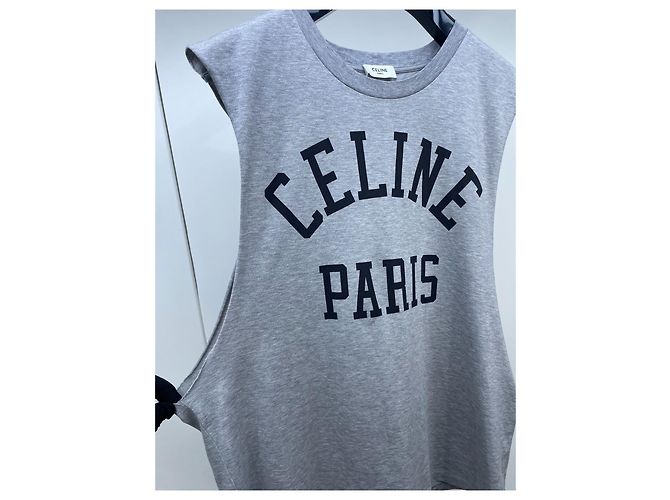 Top senza maniche Céline in cotone grigio con logo Multicolore - vista 3