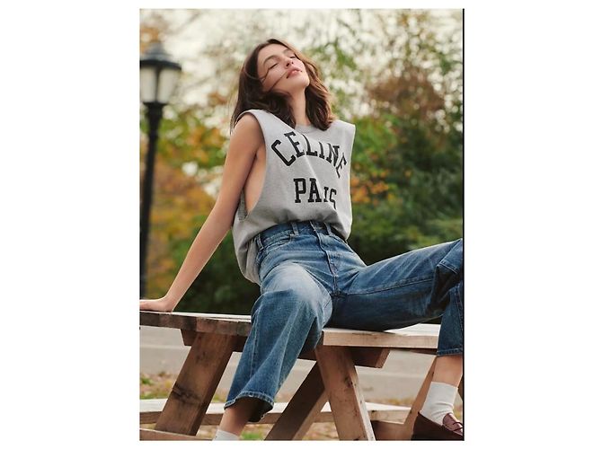 Top senza maniche Céline in cotone grigio con logo Multicolore - vista 6