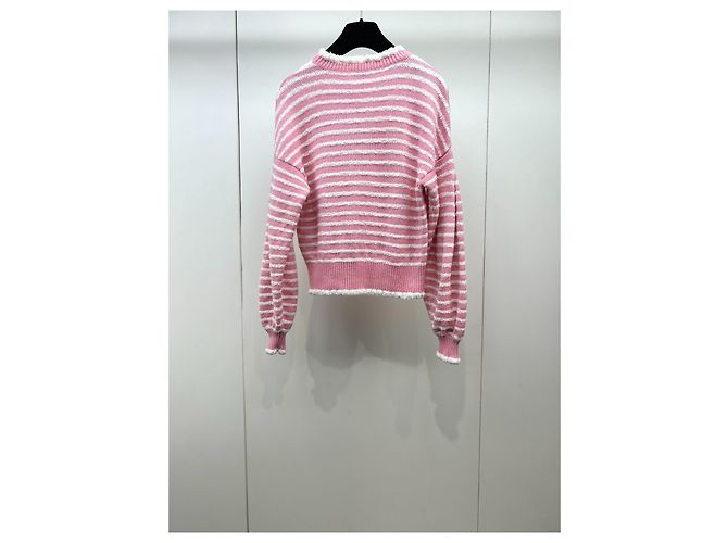 Pull Chanel en laine à rayures roses et blanches Taille 36 Multicolore - vue 2
