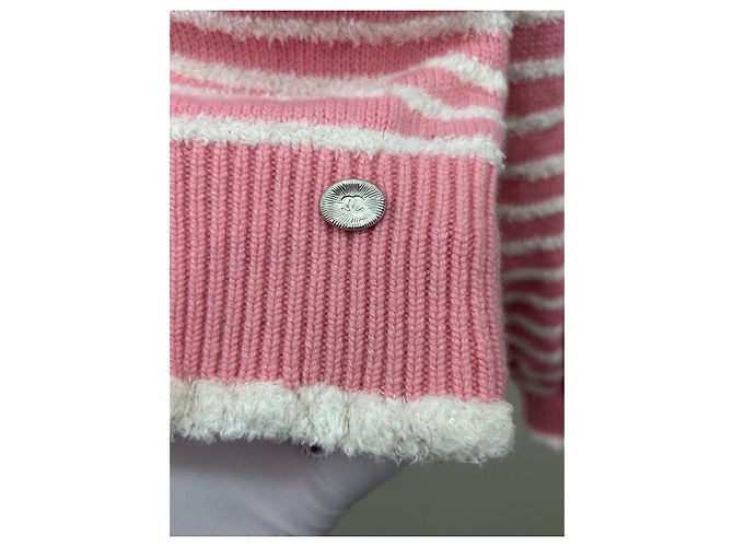 Pull Chanel en laine à rayures roses et blanches Taille 36 Multicolore - vue 5