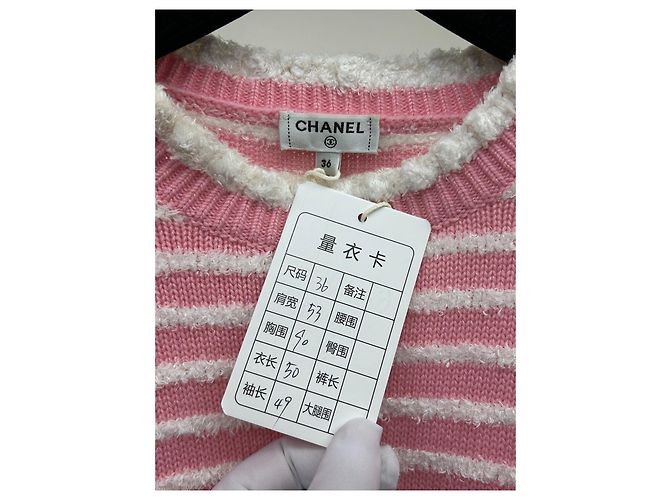 Pull Chanel en laine à rayures roses et blanches Taille 36 Multicolore - vue 7