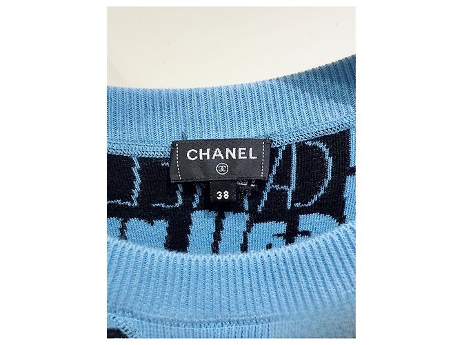 Pull Chanel en coton bleu taille 38 Multicolore - vue 2