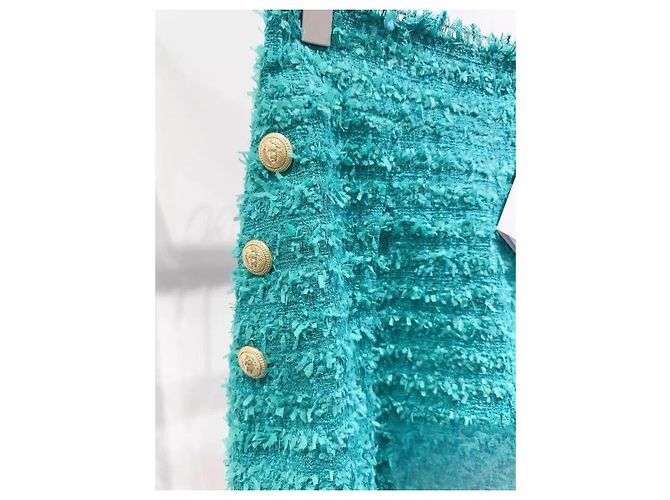 Falda-pantalón Balmain de tweed turquesa con botones dorados Multicolor - vista 2