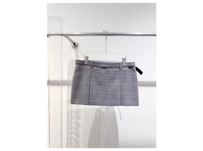 Falda Miu Miu de lana gris con estampado de cuadros Multicolor - vista 2