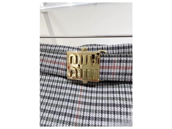 Falda Miu Miu de lana gris con estampado de cuadros Multicolor - vista 3