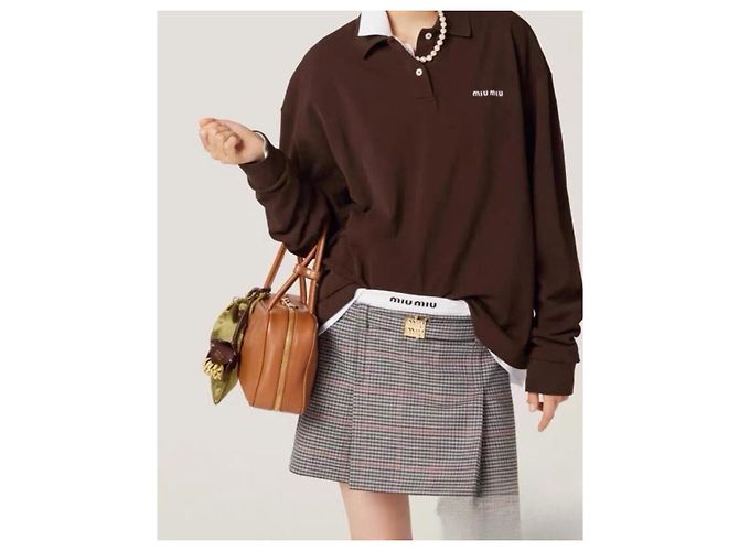 Falda Miu Miu de lana gris con estampado de cuadros Multicolor - vista 8