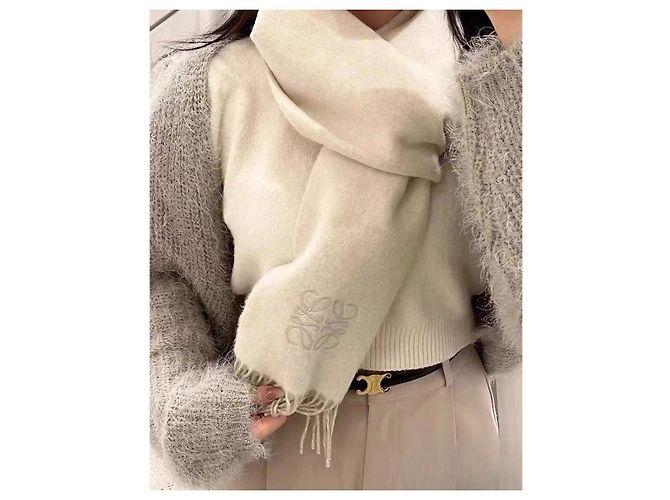 Sciarpa Loewe in cashmere bicolore tea latte e bianco crema Multicolore - vista 5