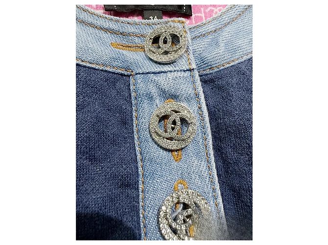 Chanel Denim Kleid mit Kristallknöpfen Mehrfarben - Ansicht 2