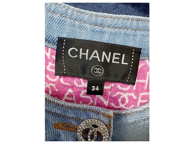 Chanel Denim Kleid mit Kristallknöpfen Mehrfarben - Ansicht 5