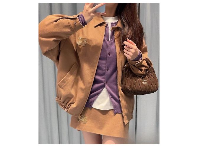 Miu Miu Camel Wool Jacket with Gold Logo Embroidery Multiple colors - view 6