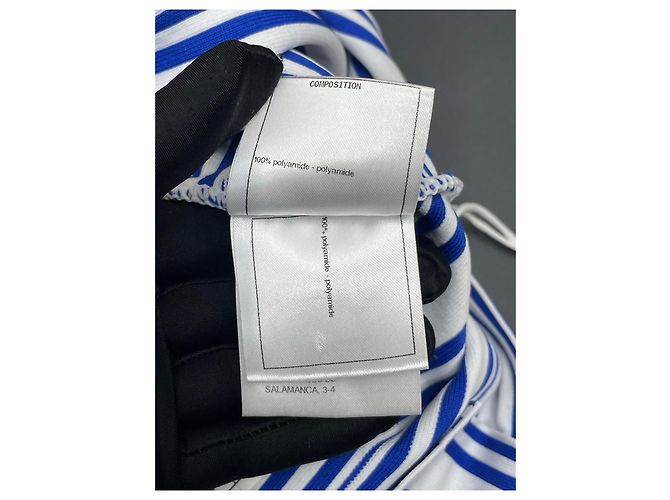 Colete Chanel Sem Mangas de Algodão Listrado Azul e Branco Multicor - vista 3