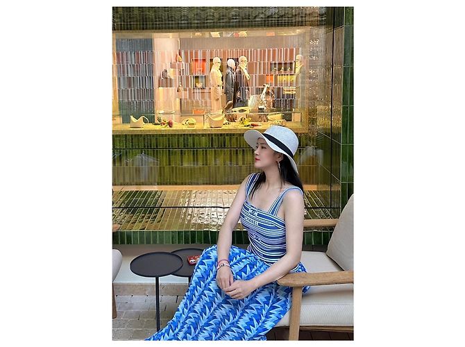 Colete Chanel Sem Mangas de Algodão Listrado Azul e Branco Multicor - vista 4