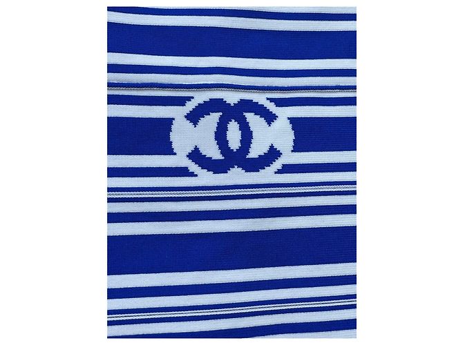 Colete Chanel Sem Mangas de Algodão Listrado Azul e Branco Multicor - vista 5