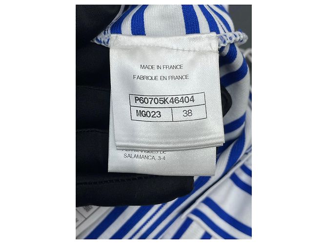 Colete Chanel Sem Mangas de Algodão Listrado Azul e Branco Multicor - vista 7