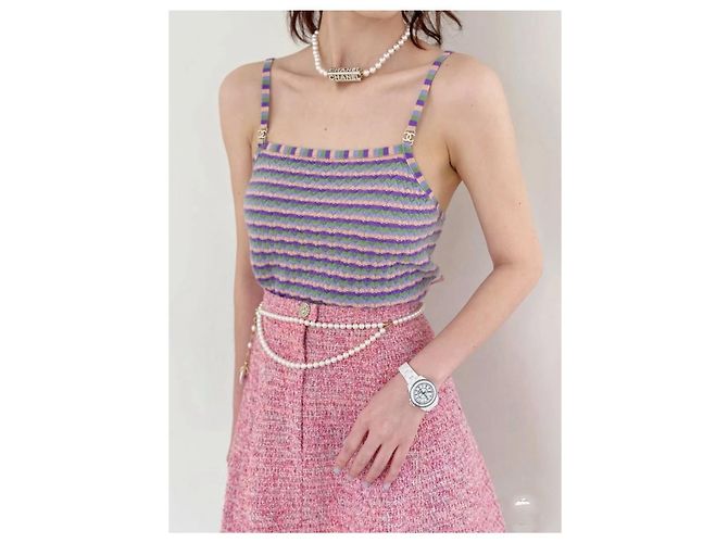 Top camisola de cachemir a rayas Chanel 24A Multicolor - vista 9