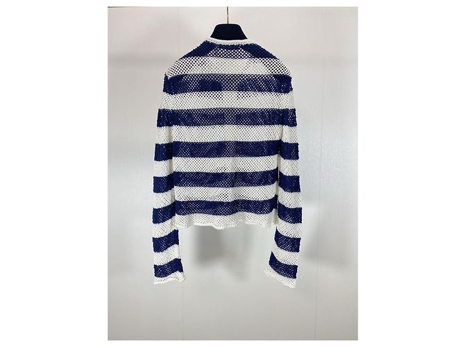 Autre Marque Dior Cardigan Blau Weiß Gestreikt aus Baumwolle Mehrfarben - Ansicht 2
