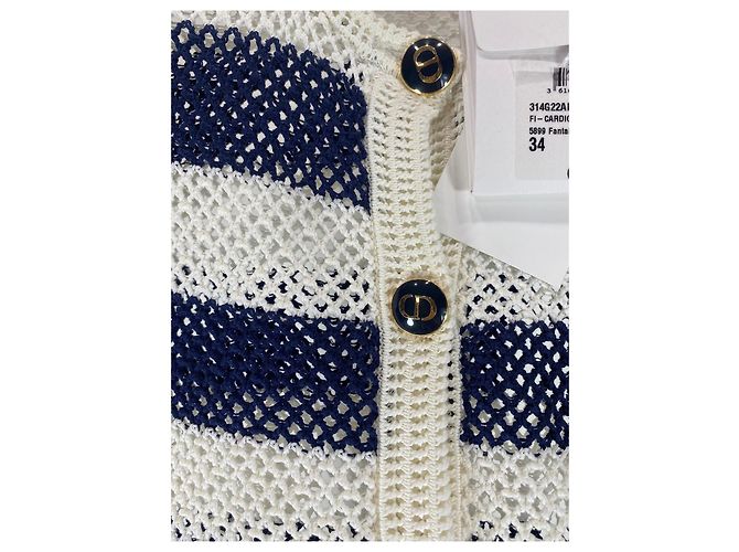 Autre Marque Dior Cardigan Blau Weiß Gestreikt aus Baumwolle Mehrfarben - Ansicht 4