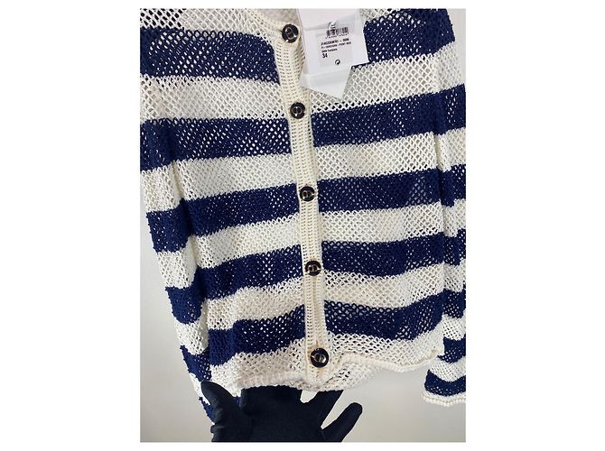 Autre Marque Dior Cardigan Blau Weiß Gestreikt aus Baumwolle Mehrfarben - Ansicht 7