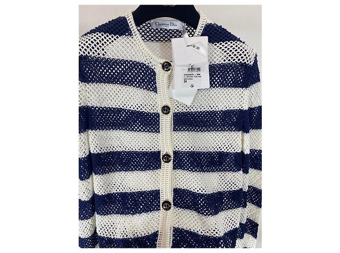 Autre Marque Dior Cardigan Blau Weiß Gestreikt aus Baumwolle Mehrfarben - Ansicht 8