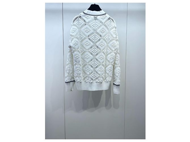 Chanel Cardigan aus weißer Baumwolle mit Ajour Strick Mehrfarben - Ansicht 2