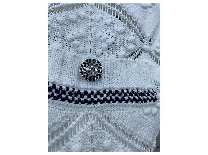 Chanel Cardigan aus weißer Baumwolle mit Ajour Strick Mehrfarben - Ansicht 4