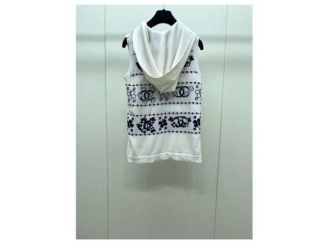 Top de malha sem mangas com capuz Chanel Branco Algodão Multicor - vista 2