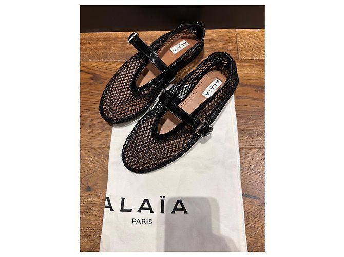 Alaïa Bailarinas de malla negra con tiras de cuero charol Negro - vista 2
