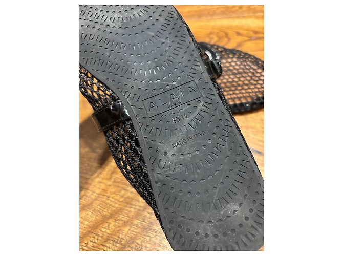 Alaïa Bailarinas de malla negra con tiras de cuero charol Negro - vista 3