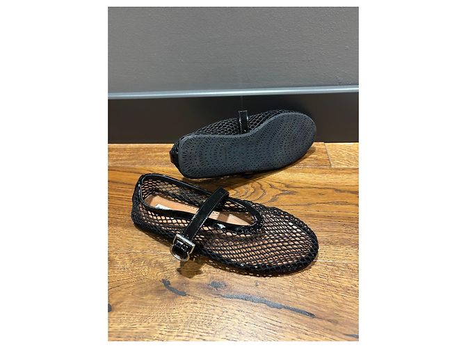 Alaïa Bailarinas de malla negra con tiras de cuero charol Negro - vista 5