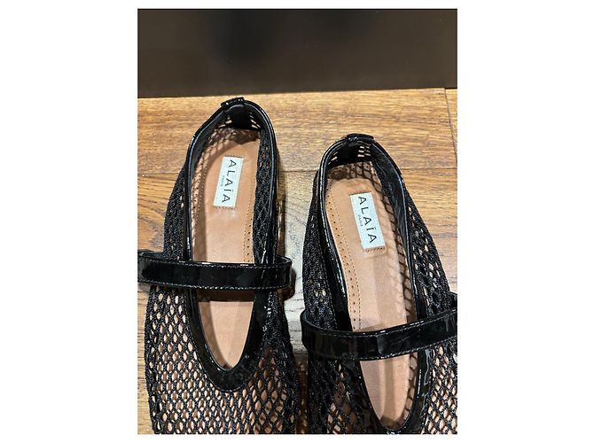 Alaïa Bailarinas de malla negra con tiras de cuero charol Negro - vista 6