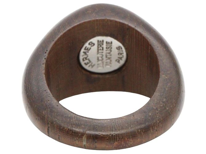 Ring Hermès Anillo de banda de madera y metal Hermes Castaño Plata - vista 3