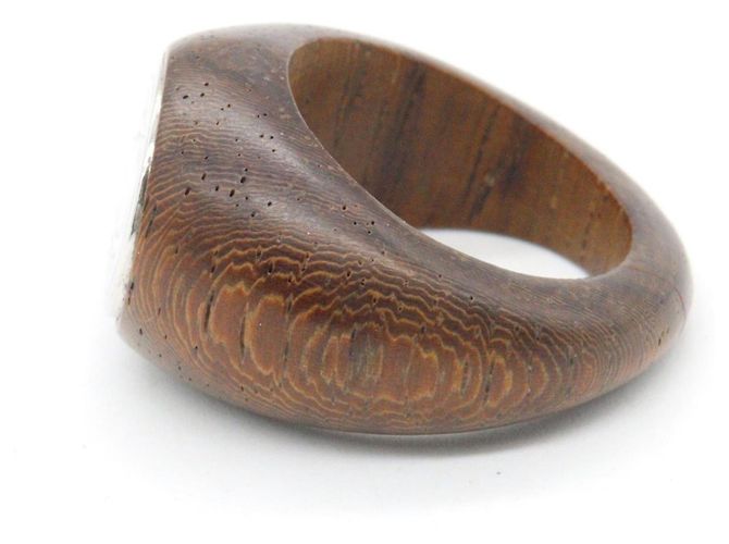 Ring Hermès Anillo de banda de madera y metal Hermes Castaño Plata - vista 4