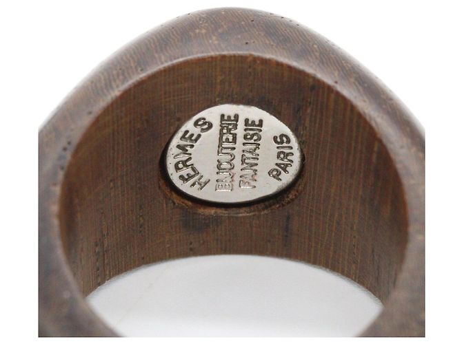Ring Hermès Anillo de banda de madera y metal Hermes Castaño Plata - vista 5