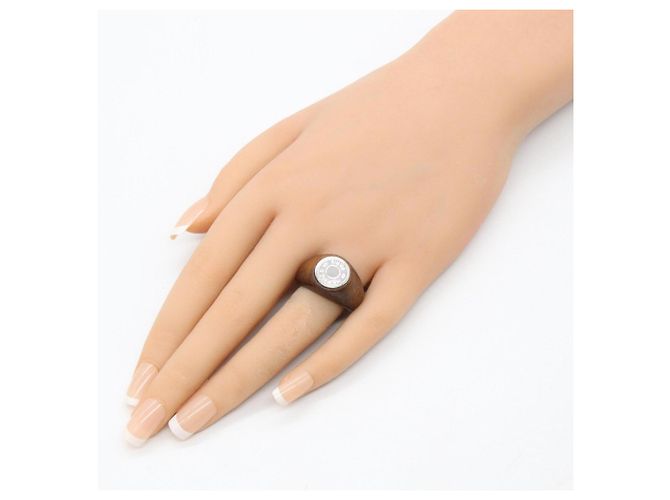 Ring Hermès Anillo de banda de madera y metal Hermes Castaño Plata - vista 8