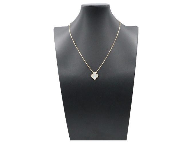 Van Cleef & Arpels Vintage Alhambra Halskette aus Perlmutt Weiß Golden - Ansicht 6