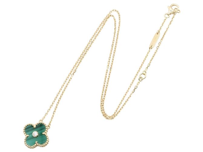 Van Cleef & Arpels Vintage Alhambra Malachit Halskette Golden Grün - Ansicht 2