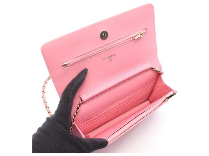 Borsa Chanel Matelassé in pelle d'agnello rosa - vista 3