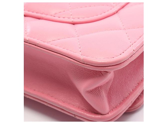 Borsa Chanel Matelassé in pelle d'agnello rosa - vista 9