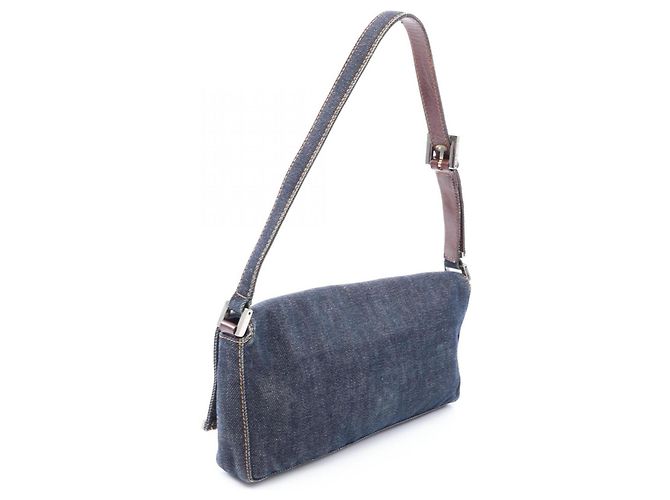 Fendi Schultertasche aus Denim-Leder Braun Marineblau - Ansicht 2