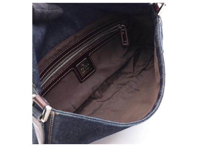 Fendi Schultertasche aus Denim-Leder Braun Marineblau - Ansicht 3