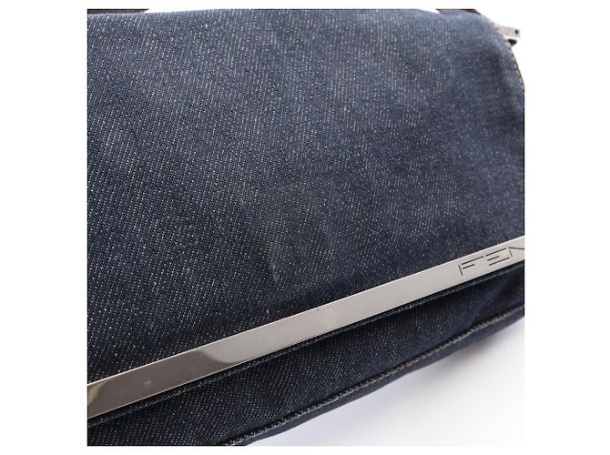 Fendi Schultertasche aus Denim-Leder Braun Marineblau - Ansicht 7