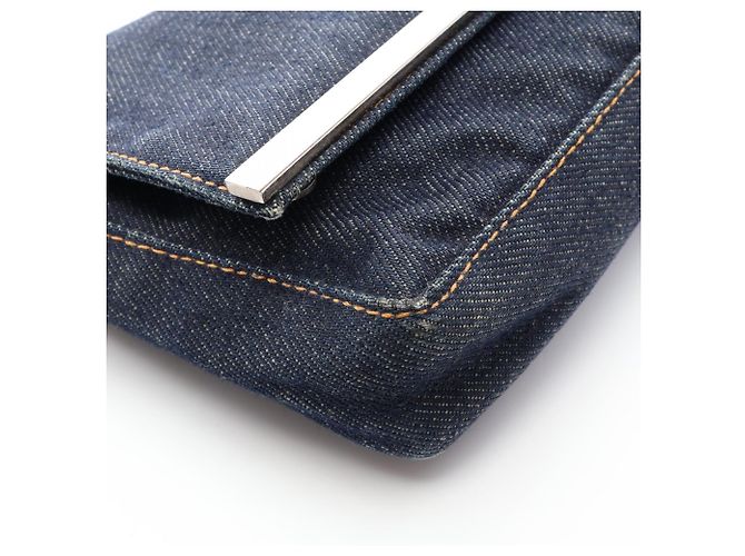 Fendi Schultertasche aus Denim-Leder Braun Marineblau - Ansicht 8