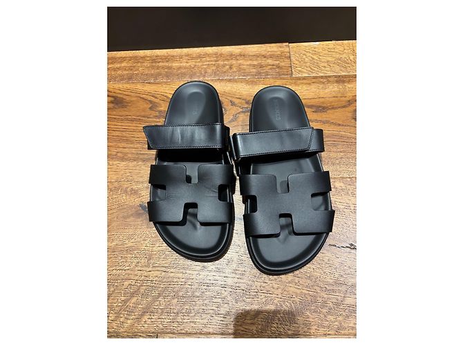 Sandali Hermès Chypre in pelle nera - 38 Nero - vista 12