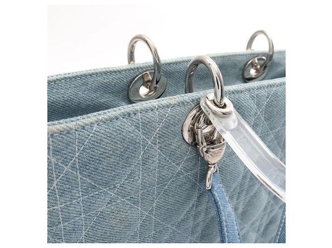 Borsa Christian Dior Lady Large Cannage Denim Blu - vista 12