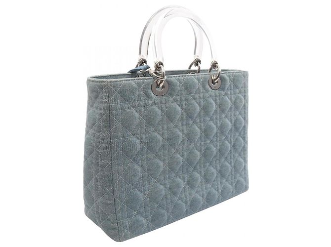 Borsa Christian Dior Lady Large Cannage Denim Blu - vista 2