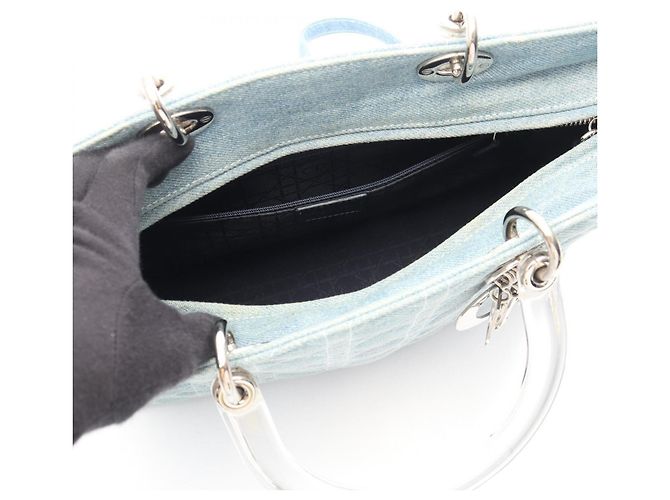 Borsa Christian Dior Lady Large Cannage Denim Blu - vista 3